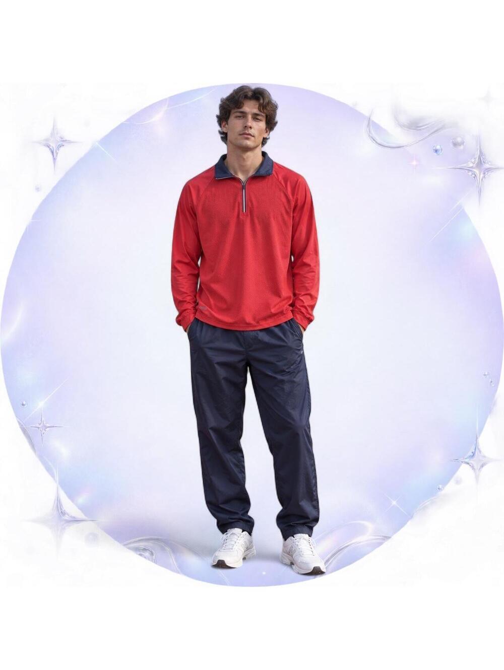 Pro Player Red Mesh Quarter-Zip Athletic Pullover Size L